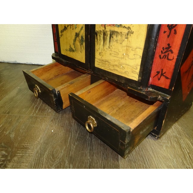 Black Antique Small Mongolian Chest With Drawers Oriental Asian Style Signed For Sale - Image 8 of 14
