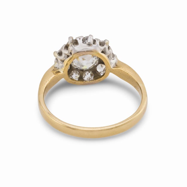 Metal Late 19th Century Victorian Diamond 14k Yellow and White Gold Cluster Ring, Size 6 For Sale - Image 7 of 7