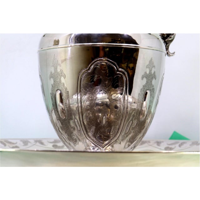 Lavender and Silver Ewer with Guilloche Engravings For Sale - Image 3 of 7