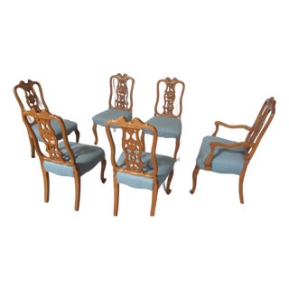 1940s French Set Dining Room Chairs Carved Rococo For Sale