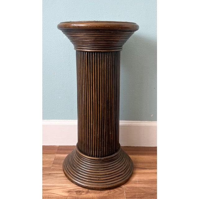 1970's Gabriella Crespi Style Pencil Reed Rattan Pedestal Plant Stand / Display Column – Coastal / Organic Modern / Boho Chic For Sale - Image 9 of 10