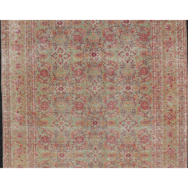 Antique Persian Tabriz Rug With All-Over Design in Light Green, Pink, and Red For Sale - Image 9 of 11
