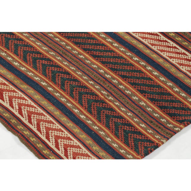 Traditional Vintage Persian Kilim, Brown With Vibrant Geometric Stripes - Rug & Kilim For Sale - Image 3 of 7