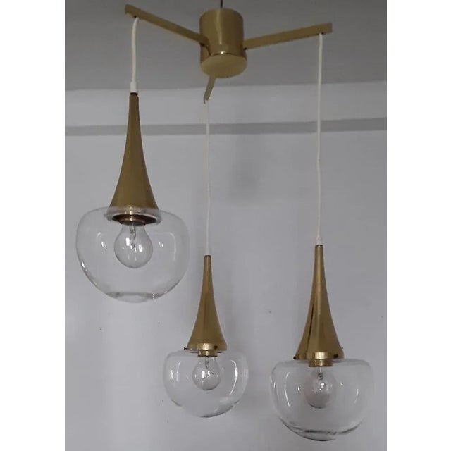Vintage Cascade Lamp with Golden Metal Frame & 3 Clear Glass Shades from Kaiser, 1970s For Sale - Image 3 of 8