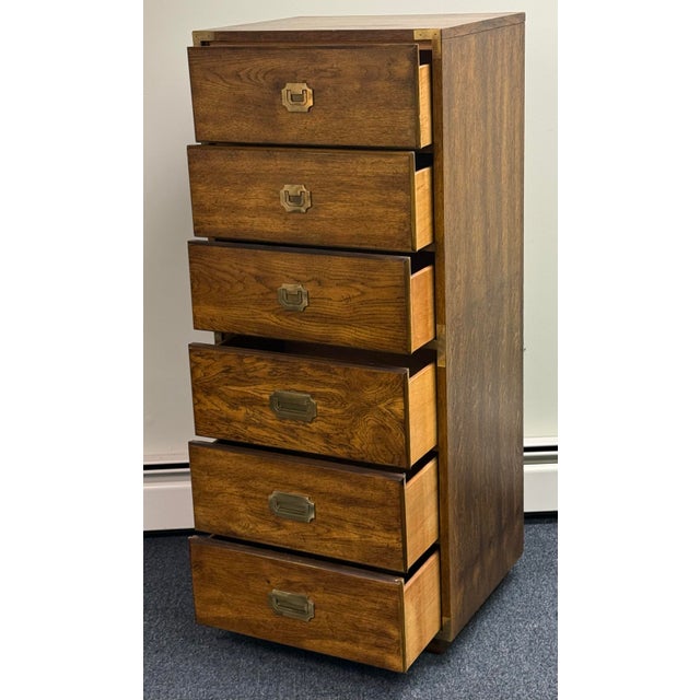 Campaign Vintage Campaign-Style Six-Drawer Lingerie Chest With Brass Accents For Sale - Image 3 of 12