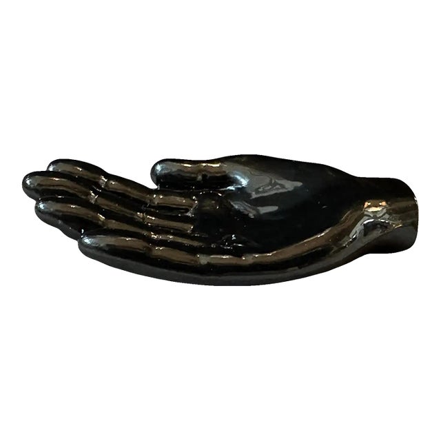 1990s Alfredo Barbini Modern Black Murano Glass Paperweight Depicting an Hand For Sale