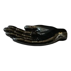 1990s Alfredo Barbini Modern Black Murano Glass Paperweight Depicting an Hand