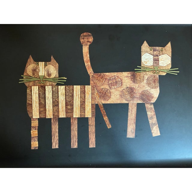 Wood Large Vintage Couroc Cat Tray - Wood, Brass, Resin For Sale - Image 7 of 7