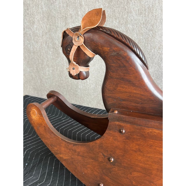 Brown Vintage Late 20th Century Handcrafted Solid Cherry Wood Child’s Rocking Horse For Sale - Image 8 of 12