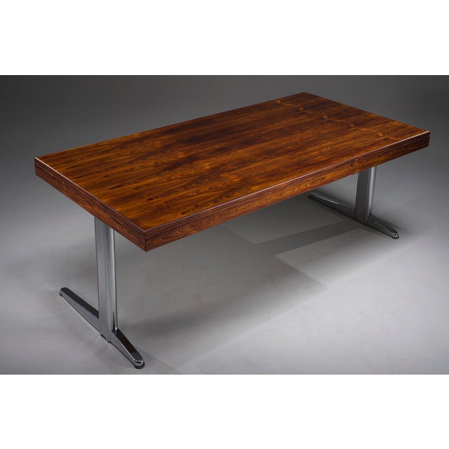Executive Desk in Fine Hardwood Veneer on Nickel-Plated Steel Legs, 1970s For Sale - Image 14 of 18