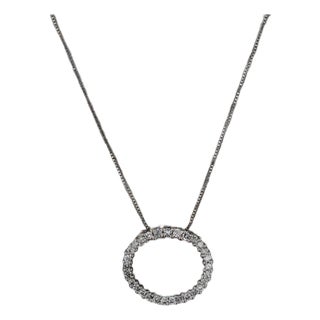 0.45ctw Diamond Eternity Oval Pendant Necklace 14k White Gold 18.75" Box Chain For Sale