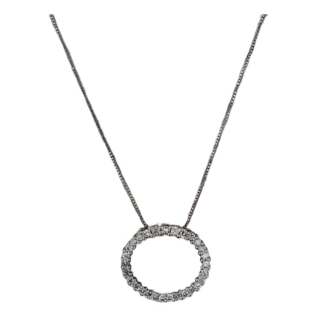 0.45ctw Diamond Eternity Oval Pendant Necklace 14k White Gold 18.75" Box Chain For Sale