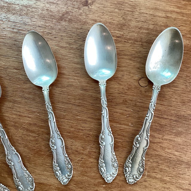 Art Deco Antique Sterling Spoons 1892 Signed Monogram Artist- Set of 5 For Sale - Image 3 of 13