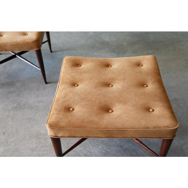 1950s Edward Wormley for Dunbar Brown Leather Thebes Stools, 1950s - A Pair For Sale - Image 5 of 15