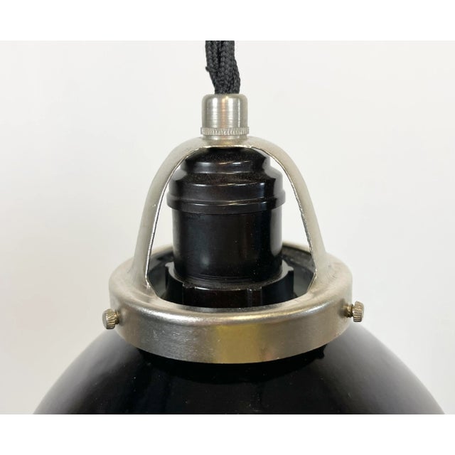 Mid-Century Modern Small Industrial Black Enamel Pendant Lamp, 1950s For Sale - Image 3 of 10