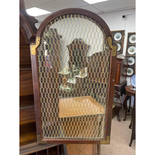 Early 20th Century Antique Secretary Desk, Brass Backed Screen Glass Door, Burl Wood Inlay, Two Shelves For Sale - Image 5 of 12