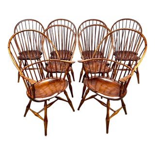 Vintage D R Dimes Windsor Bowback Dining Chairs “Bamboo” in Amber—set of 8 For Sale