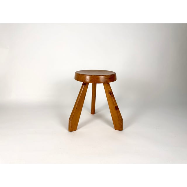 Mid-Century Modern Pine Sandoz Stool by Charlotte Perriand for Les Arcs, France, 1960s For Sale - Image 3 of 18