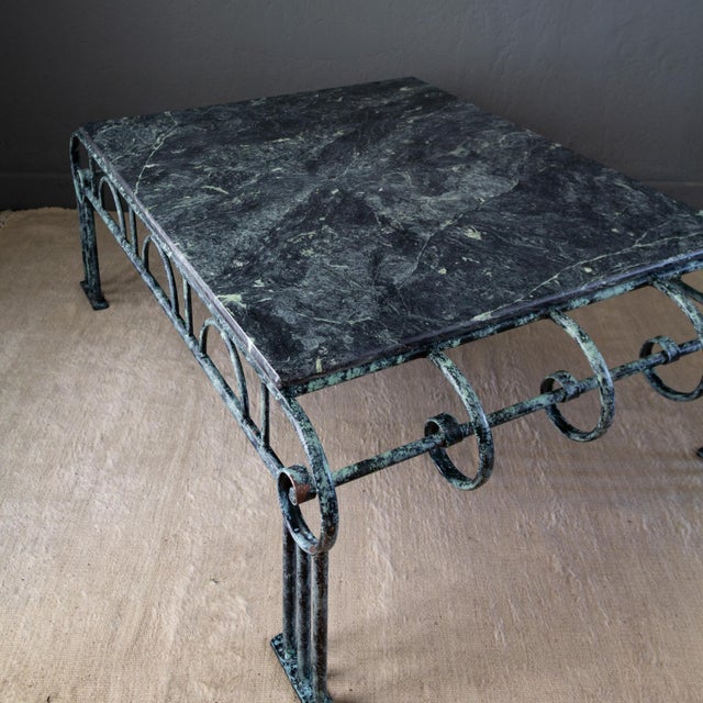 French Art Deco Revival Green Marble and Faux Verdigris Coffee Table For Sale - Image 10 of 18