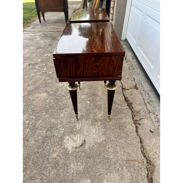 Brass Mid-Century Modern 1950's Macassar / Burl Wood Pair of Nightstands For Sale - Image 8 of 12