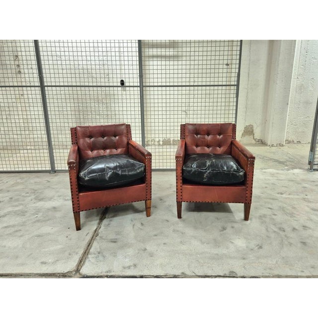 Club Chairs in Leather attributed to Otto Schultz, Sweden, 1940s, Set of 2 For Sale - Image 3 of 15