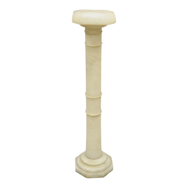 Antique Alabaster Marble Empire Style Carved Column Pedestal Plant Stand For Sale