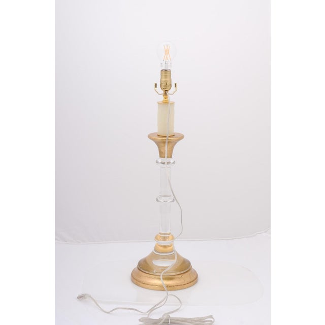 1960s Large 1960s Gilt & Blown Glass Candlestick Lamps in Style of Val. St Lambert - a Pair For Sale - Image 5 of 9