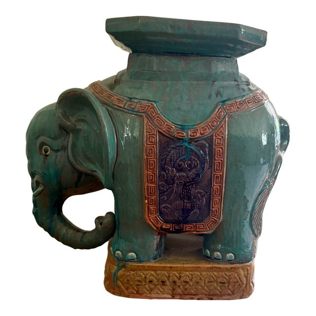 Mid 20th Century Vintage Glazed Elephant Garden Stool For Sale