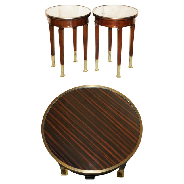 Brass and Masscar Ebony Decca Side or Lamp Tables, Set of 2 For Sale