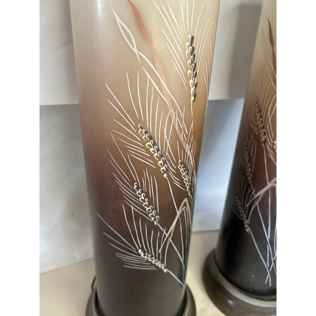 Pair of Vintage La Rochère French Cameo Glass Table Lamps Wheat Motif For Sale - Image 4 of 10