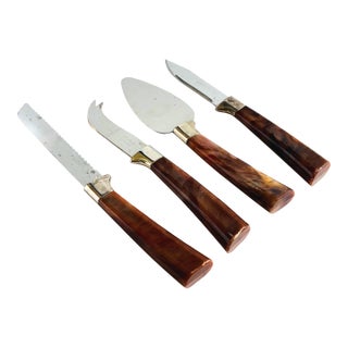 Vintage Tortoiseshell Handle Cheese Serving Tools by Sheffield, England - 4 Piece Set For Sale