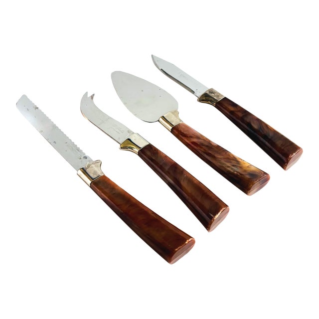 Vintage Tortoiseshell Handle Cheese Serving Tools by Sheffield, England - 4 Piece Set For Sale