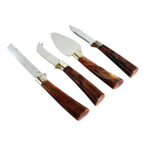Vintage Tortoiseshell Handle Cheese Serving Tools by Sheffield, England - 4 Piece Set