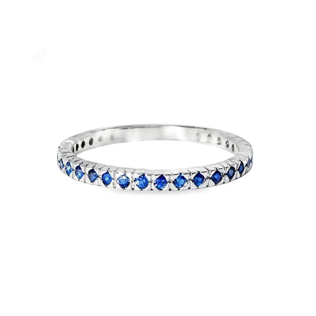 Mid 20th Century 14k White Gold Sapphire Eternity Wedding Band, Size 7 For Sale - Image 4 of 4