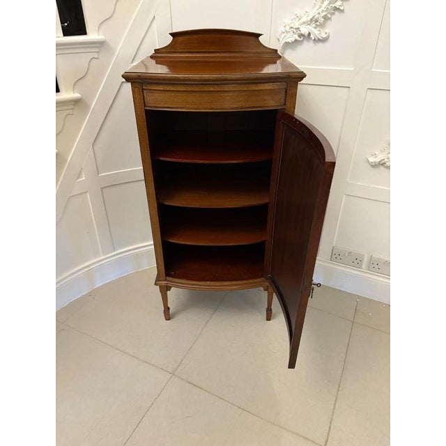 Antique Edwardian Mahogany Inlaid Bow Fronted Side Cabinet, 1900 For Sale - Image 3 of 12