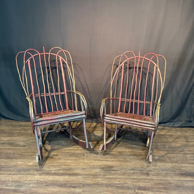 Rustic Adirondack Style Twig Rocking Chairs -a Pair For Sale - Image 3 of 9