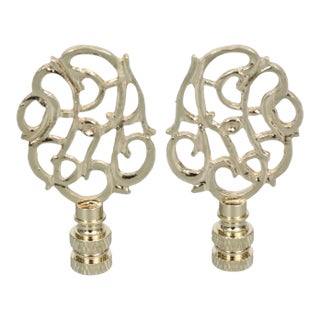 Scrolled Vine Brass Lamp Finials - a Pair For Sale