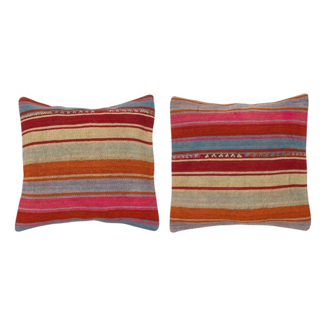 20"x20" SET OF 2 - Hand-Woven Kilim Cushion Covers. A pair of Lace Pillow Covers For Sale