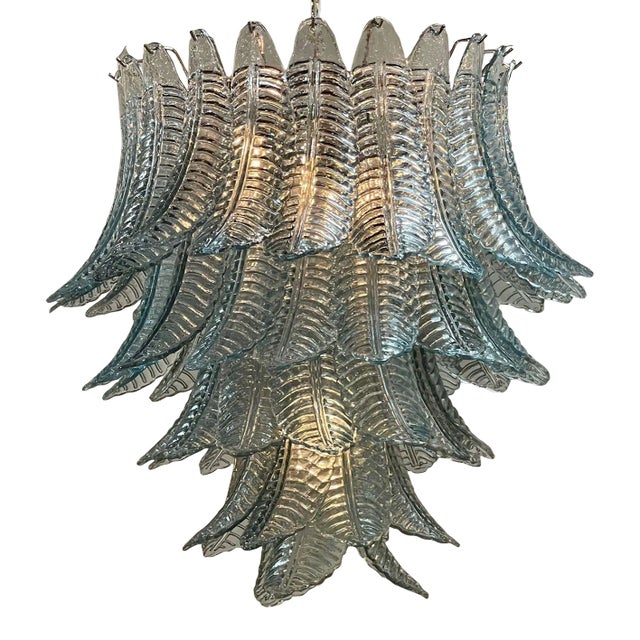 Modern Murano Glass Aqua Blue Waterfall Chandelier For Sale