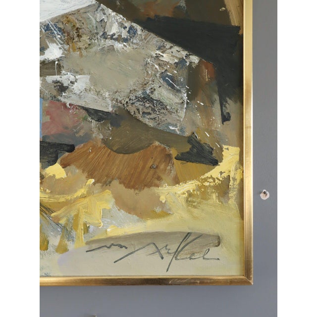 Textile Mid-Century Modern 'Rural Abstraction' Vintage Original Abstract Landscape Oil Painting, Framed For Sale - Image 7 of 12