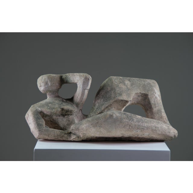 Beige French Artist, Modernist Sculpture of a Reclining Female Nude, Reconstituted Stone For Sale - Image 8 of 18