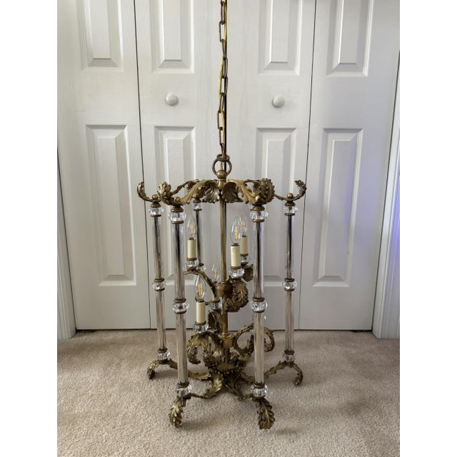 Metal Vintage French Louis XVI Gilded Brass & Crystal Luminaire/Chandelier For Sale - Image 7 of 18