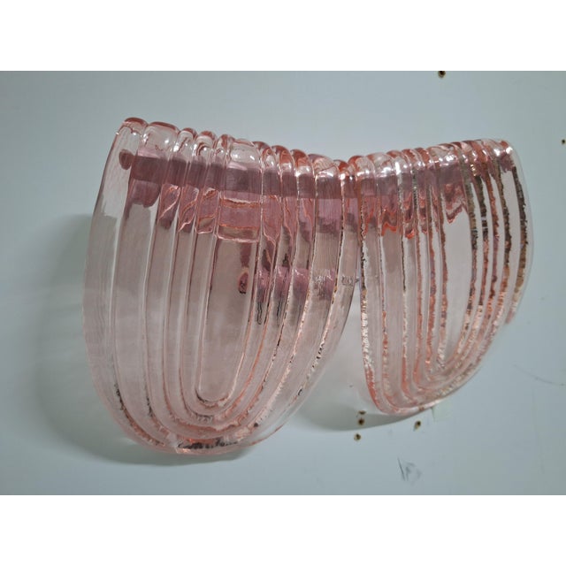 Art Deco Style Pink Murano Glass Wall Lamps, 1940s, Set of 2 For Sale - Image 4 of 11