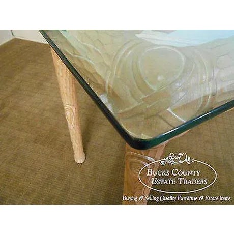 Carved Naturalistic Solid Maple Glass Top Sofa Table For Sale - Image 9 of 12