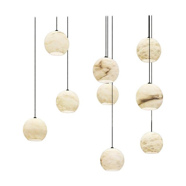 Rain Balls Pendant Lamps by United Alabaster, Set of 9 For Sale - Image 6 of 6