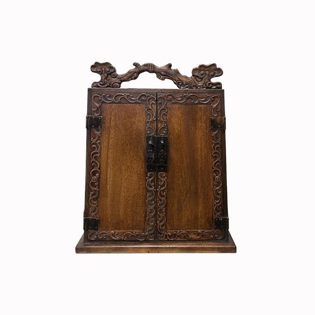 Chinese Distressed Wood RuYi Relief Motif Carved Drawers Box Chest For Sale In San Francisco - Image 6 of 6