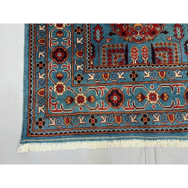Turquoise Turquoise Blue and Red Wool Area Rug, Tribal Geometric Medallion Design For Sale - Image 8 of 14