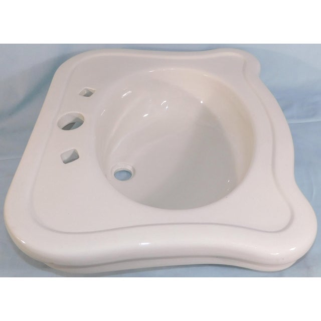 Antique Thomas Maddock's Sons Co. "Durock" Vitreous China Top-Mount (Drop-In) / Console Sink For Sale - Image 4 of 18