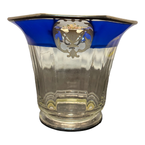 Vintage Westmoreland Glass Cobalt Blue & Silver Overlay Candy Dish Floral Urn