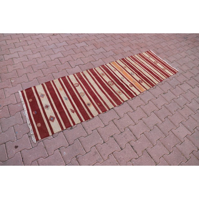 Traditional 1960s Hand-Knotted Ottoman Empire Striped Natural Wool Kilim Rug For Sale - Image 3 of 9